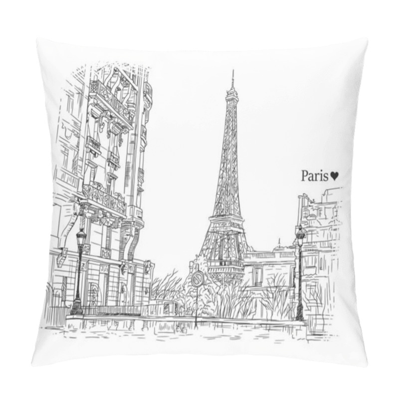 Personality  Streets Of Paris Hand Drawn Sketch, Vector Illustration Pillow Covers