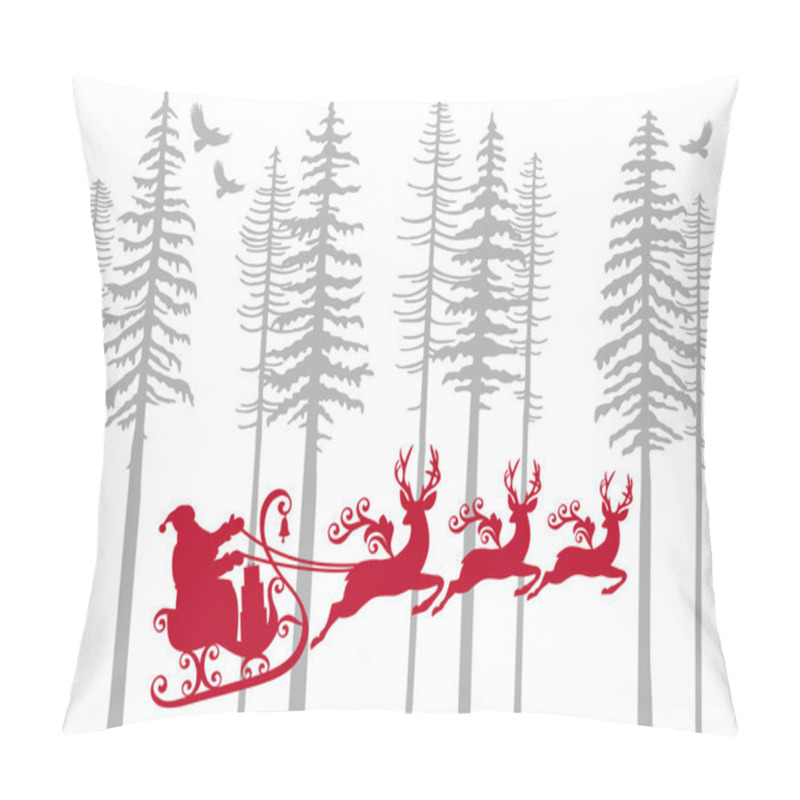 Personality  Santa Claus With His Reindeer In Fir Forest, Vector Pillow Covers