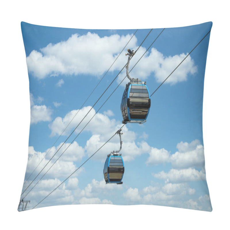 Personality  Cable Car Cabins Against Amazing Sky And Clouds. Cableway, Green Transportation.  Pillow Covers