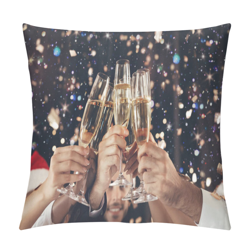 Personality  Clinking Glasses Of Champagne In Hands At New Year Party Pillow Covers