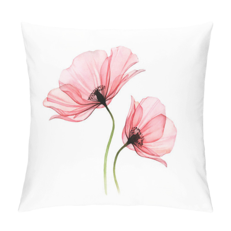 Personality  Watercolor Poppy Artwork. Transparent Big And Small Flowers Isolated On White. Hand Painted Illustration With Detailed Petals. Botanical Painting For Cards, Wedding Design Pillow Covers