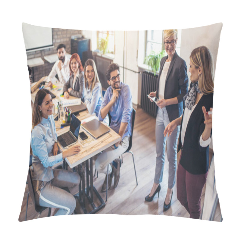 Personality  Business Smiling Colleagues In Conference Meeting Room During Presentation Pillow Covers