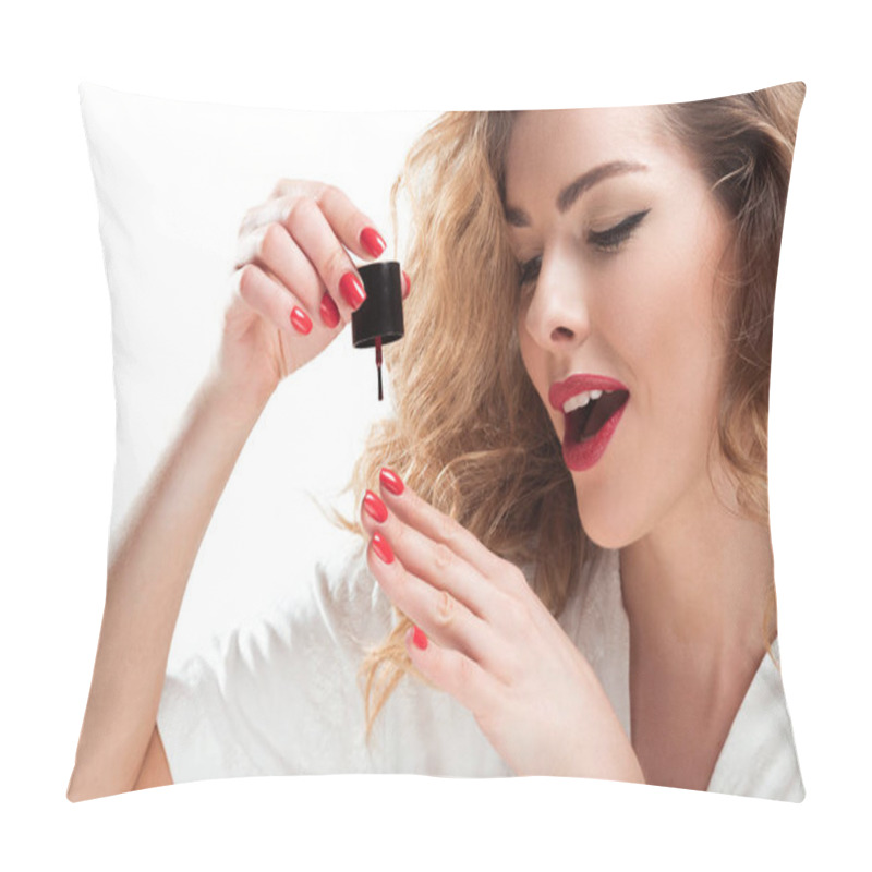 Personality  Woman Applying Nail Polish Pillow Covers