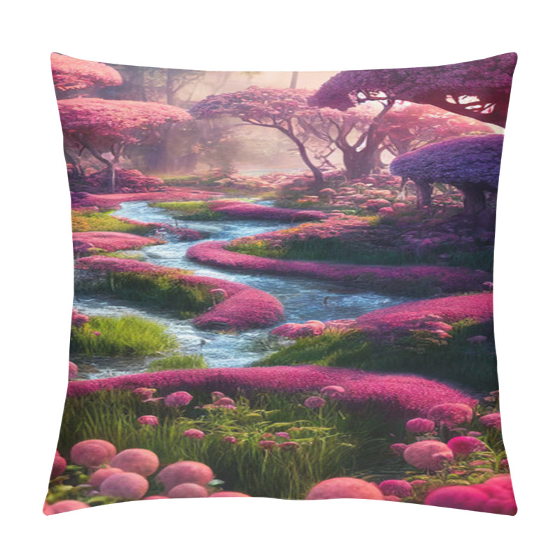 Personality  Fantasy Fairy Tale Flower In Forest Background. Fabulous Fairytale Outdoor Garden Background. 16:9 Phone Wallpaper. 3D Rendering Image. Pillow Covers