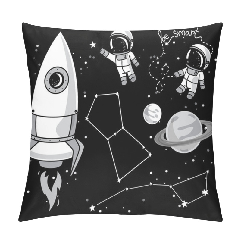 Personality  Cute Hand Drawn Elements For Cosmic Design: Planets, Constellations, Astronauts Floating In Space And Rocket Pillow Covers