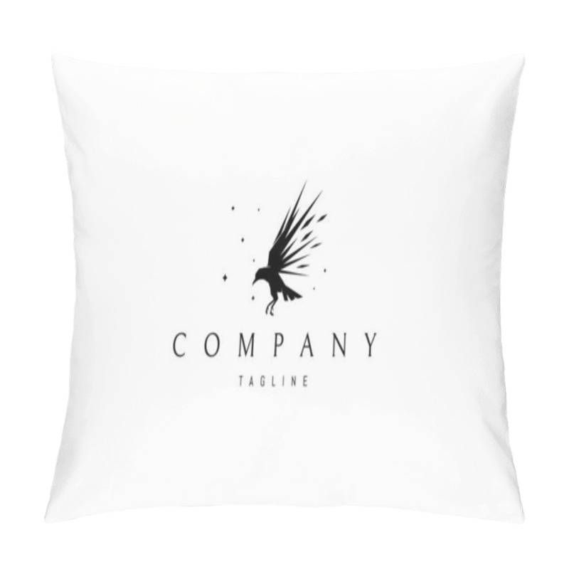 Personality  Vector Logo On Which An Abstract Image Of A Flying Raven With Sharp Wings. Pillow Covers