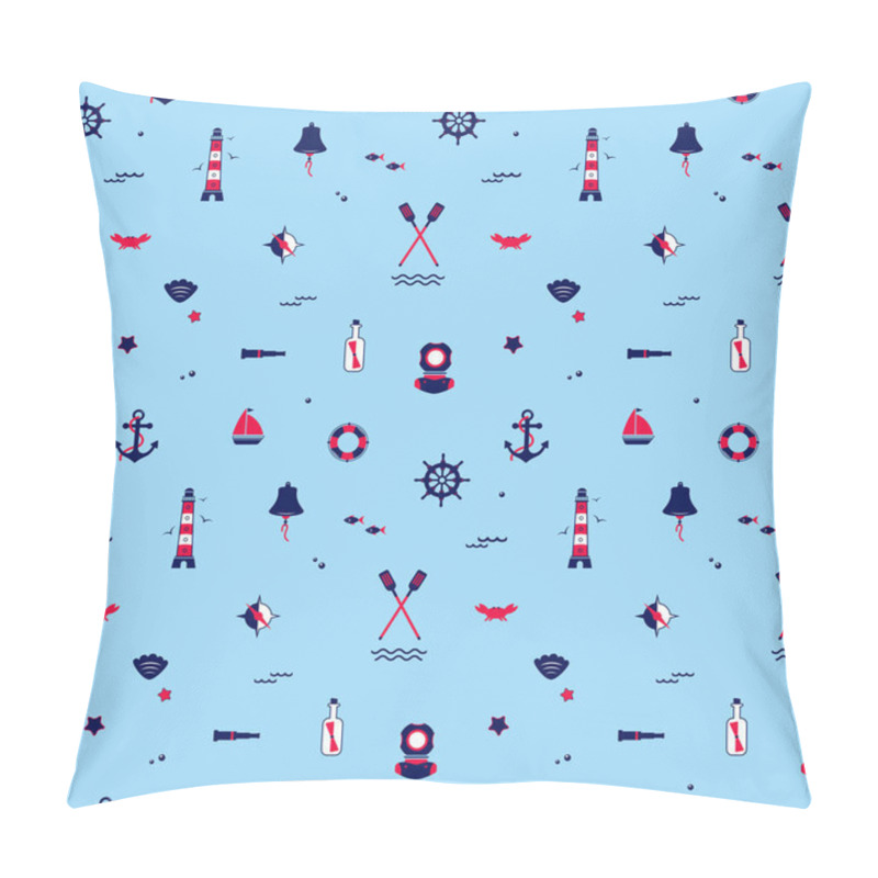 Personality  Seamless Texture From Sailing Elements. Pattern, Abstract Background, Wallpaper. Nautical Collection, Marine Travel Icons. Pillow Covers