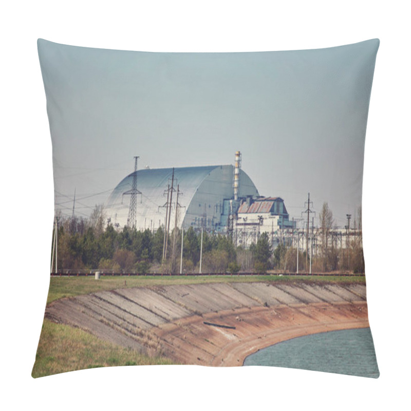 Personality  Nuclear Reactors Of Chernobyl Power Plant Next To Pripyat River, 4th (exploded) Reactor With Sarcophagus On Left, 3th Reactor On Right, Exclusion Zone, Ukraine Pillow Covers