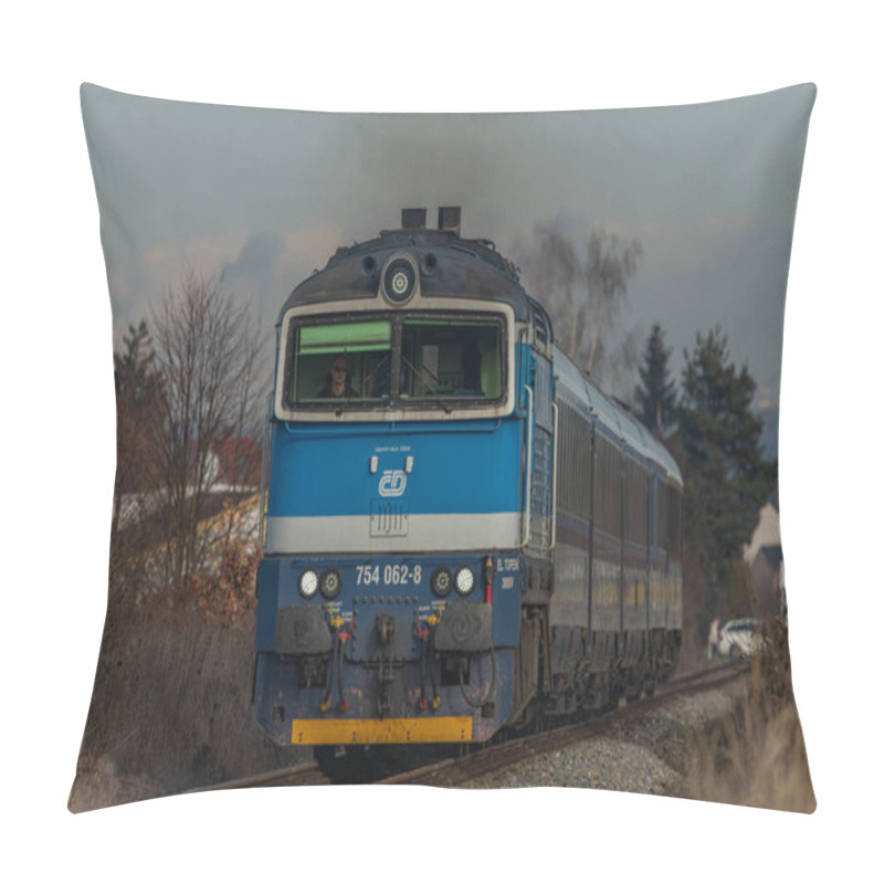 Personality  Fast Diesel Engine Train From Prague To Cesky Krumlov Near Budweis CZ 12 04 2024 Pillow Covers