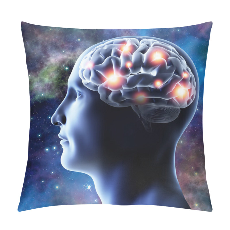 Personality  Head And Brain - 3D Illustration. Neural Connections. Pillow Covers