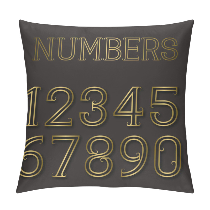 Personality  Shiny Golden Numbers With Shadow. Outline Font With Flourishes In Art Deco Style. Pillow Covers