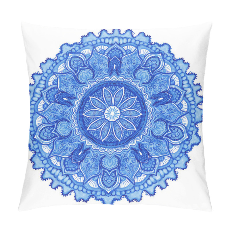 Personality  Watercolor Vector Gzhel. Doily Round Lace Pattern, Circle Background With Many Details, Looks Like Crocheting Handmade Lace, Lacy Arabesque Designs.Orient Traditional Ornament. Oriental Motif Pillow Covers