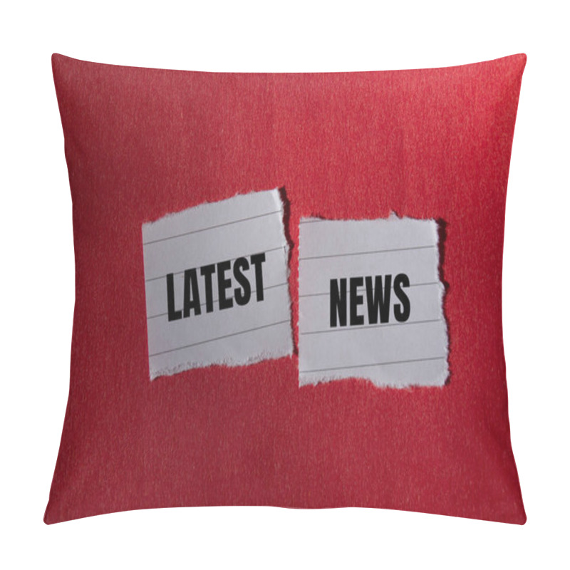 Personality  Latest News Message Written On Ripped Torn Paper Piece With Red Background. Conceptual Latest News Symbol. Copy Space. Pillow Covers