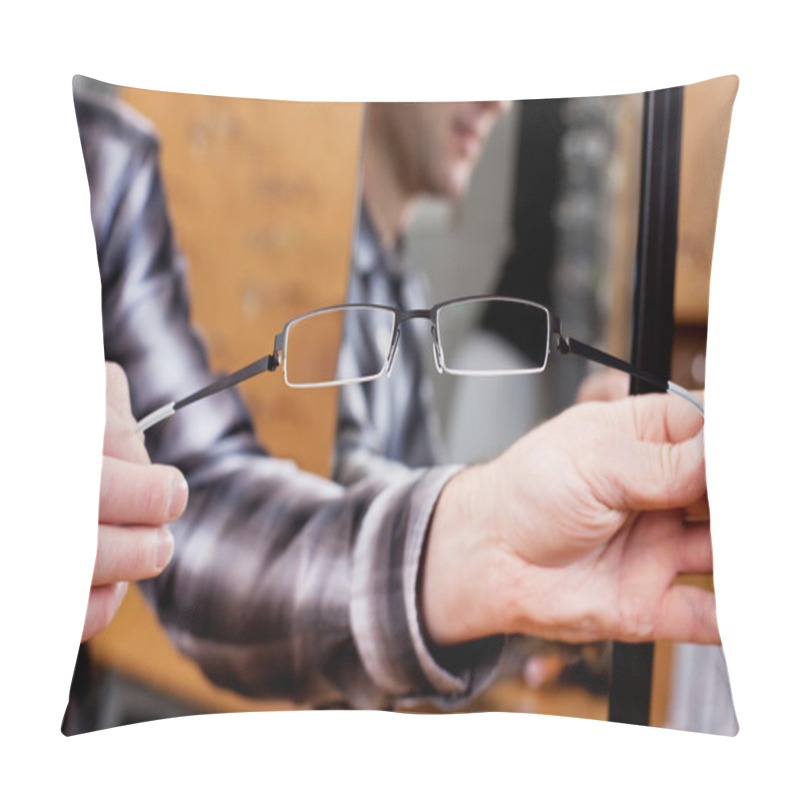 Personality  Optician's Hands Showing Flexibility Of Glasses Pillow Covers