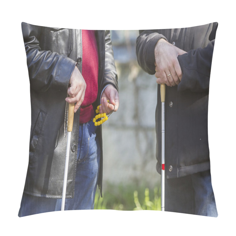 Personality  Close Up In Blind Man's Hands Holding A Stick Pillow Covers