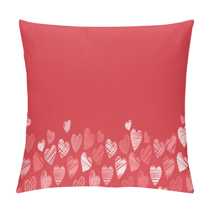 Personality  Cute Hand Drawn Hearts Seamless Pattern Border, Valentine's Day Red Background Design Pillow Covers