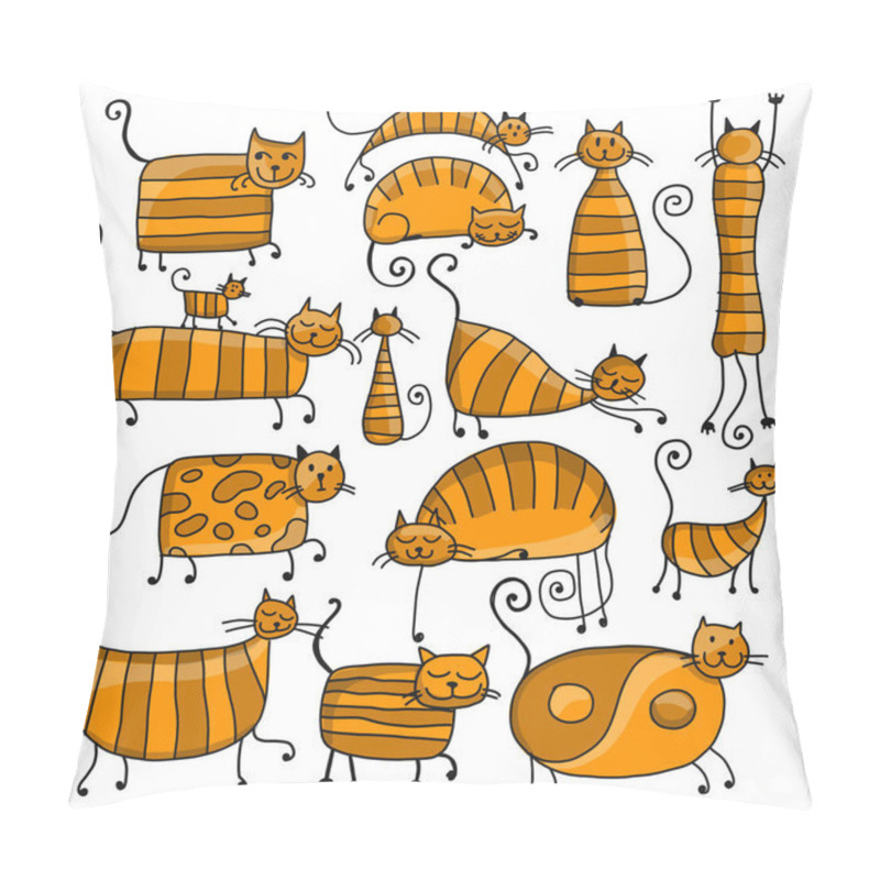 Personality  Cute Striped Cats Family, Sketch For Your Design Pillow Covers