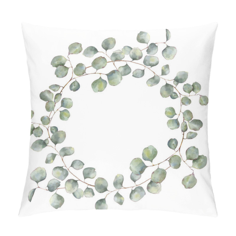 Personality  Watercolor Wreath With Silver Dollar Eucalyptus Branch. Hand Painted Floral Illustration With Round Leaves Isolated On White Background. For Design Or Print Pillow Covers