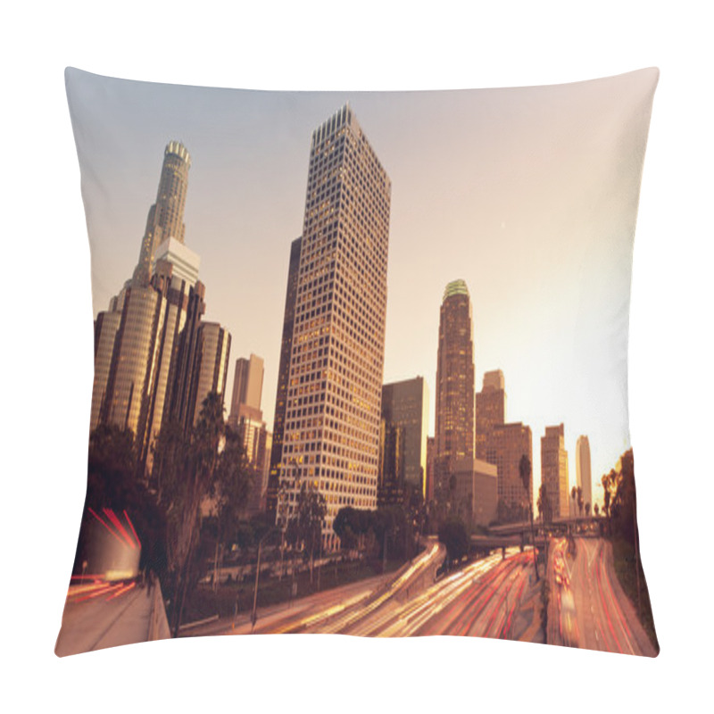 Personality  Los Angeles, Urban City At Sunset With Freeway Trafic Pillow Covers