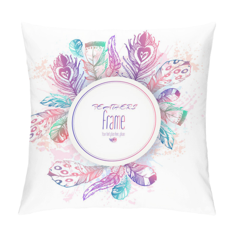 Personality  Hand Drawn Round Template With Bird Feathers Pillow Covers