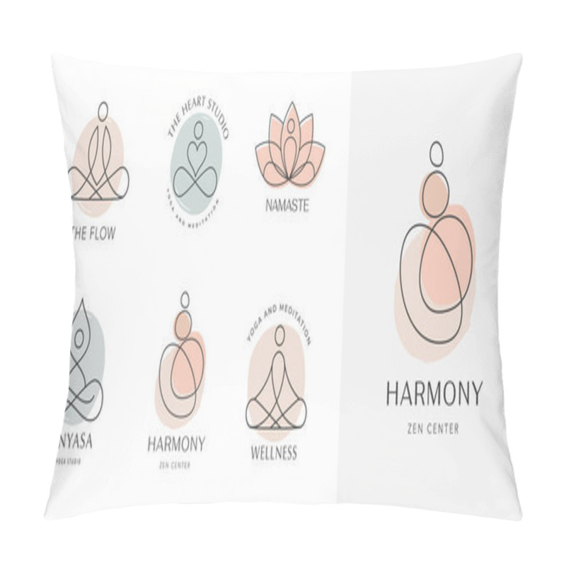 Personality  Collection Of Yoga, Zen And Meditation Logos, Linear Icons And Elements. Bohemian Style Minimalist Illustrations In Pastel Colors. Vector Design Pillow Covers