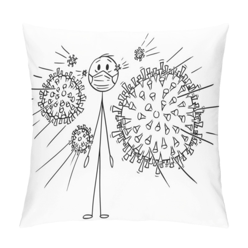 Personality  Vector Cartoon Illustration Of Man Wearing Face Mask Attacked By Coronavirus Covid-19 Infection Pillow Covers