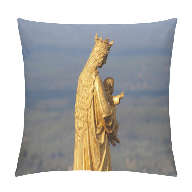 Personality  Golden Statue Of Virgin Mary And Baby Jesus Pillow Covers