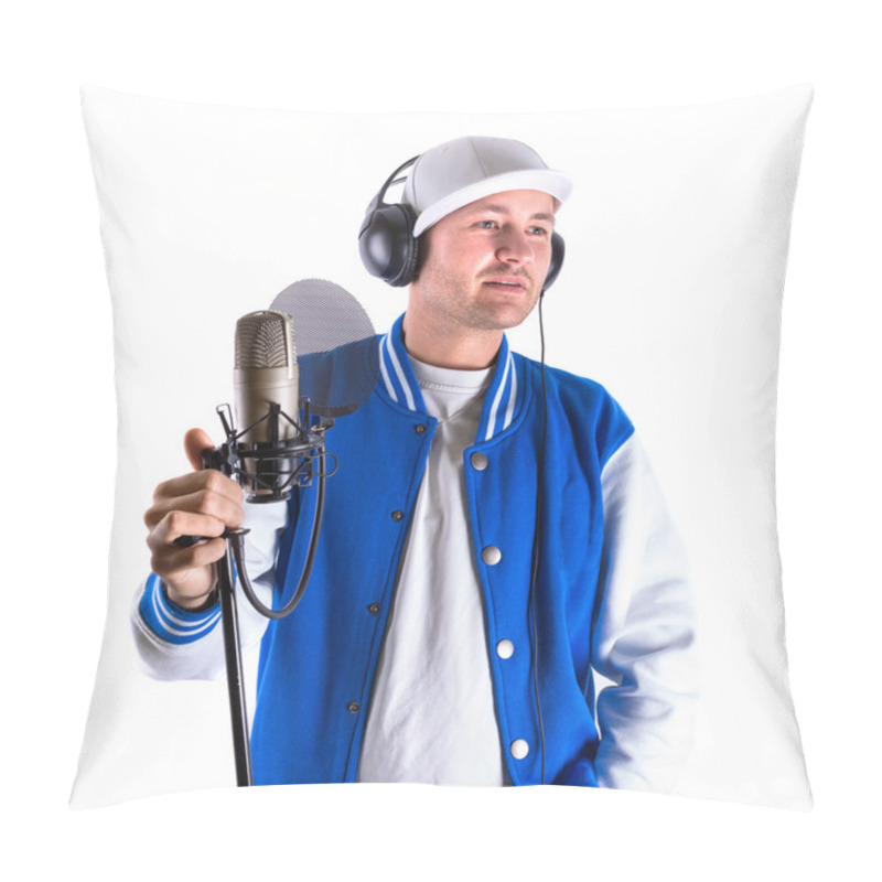 Personality  Young Man With Microphone And Headphones Pillow Covers