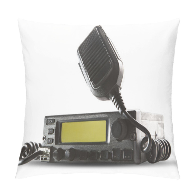 Personality  cb radio transceiver station and loud speaker holding on air on pillow covers