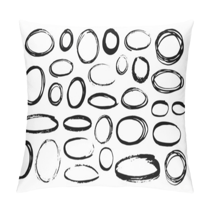 Personality  Different Circles And Ovals Set Hand Painted With Ink Brush, Isolated On White Background. Vector Illustration. Pillow Covers