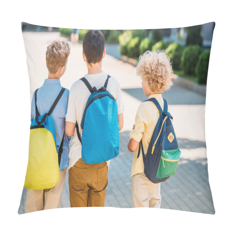 Personality  Rear View Of Pupils With Backpacks Walking Together Pillow Covers