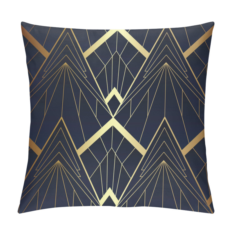 Personality  Abstract Art Deco Seamless Blue And Golden Pattern 05 Pillow Covers