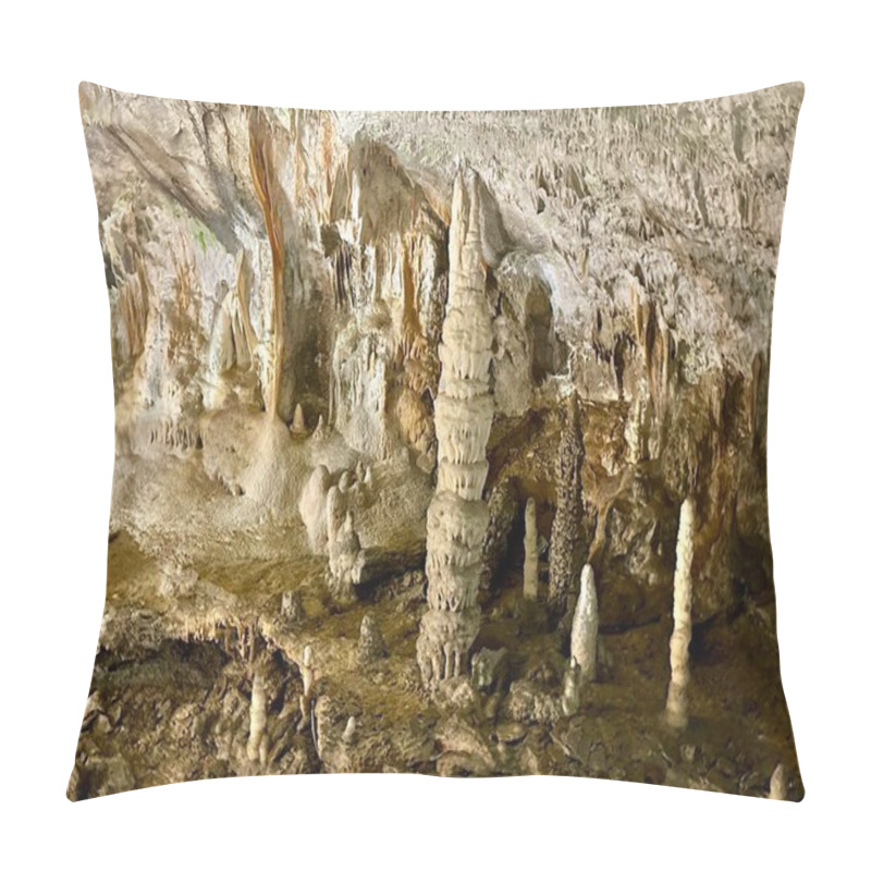 Personality  A Photograph Captures A Close-up Of Vibrant Stalactites Within A Secluded Cave. Pillow Covers