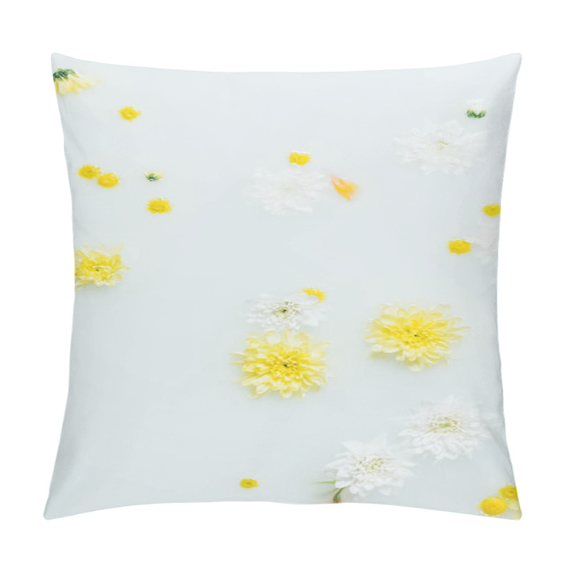 Personality  Top View Of Yellow And White Chrysanthemum Flowers In Milk Backdrop Pillow Covers