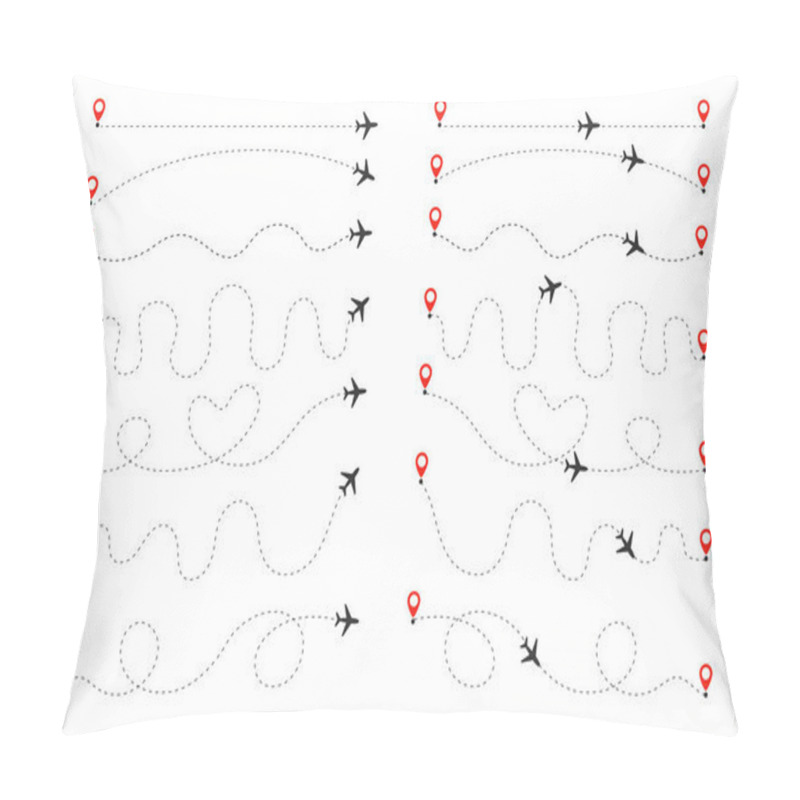 Personality  The Plane Follows The Dotted Line. Flights Traveling From The Origin To The Destination On The World Map. Pillow Covers