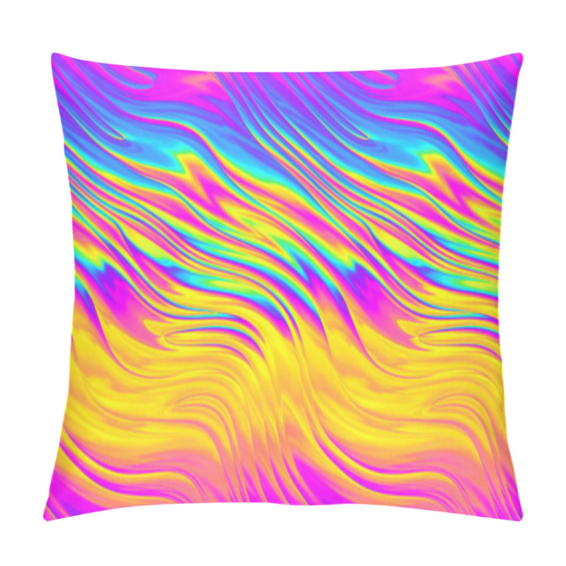 Personality  Seamless Psychedelic Rainbow Heatmap Molten Wavy Glass Refraction Stripes Pattern Background Texture. Trippy Hippy Abstract Dopamine Fashion Motif. Bright Colorful Neon Retro Wallpaper Backdrop Pillow Covers