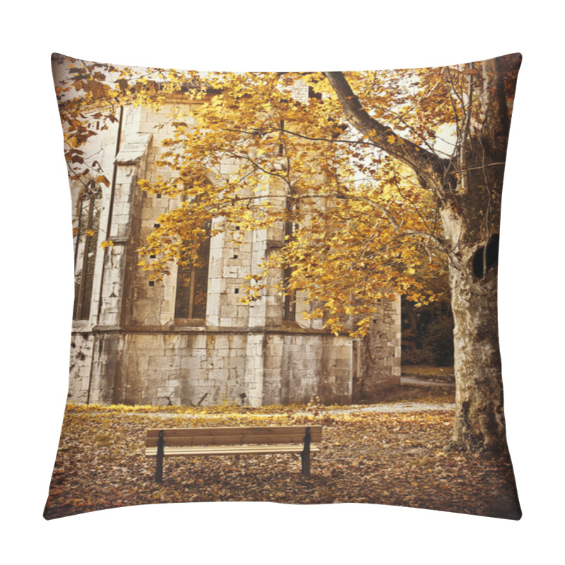 Personality  Ancient Abbey With Autumnal Leaves Pillow Covers