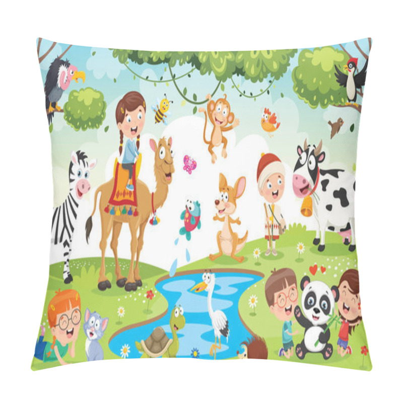 Personality  Children Playing With Funny Animals Pillow Covers