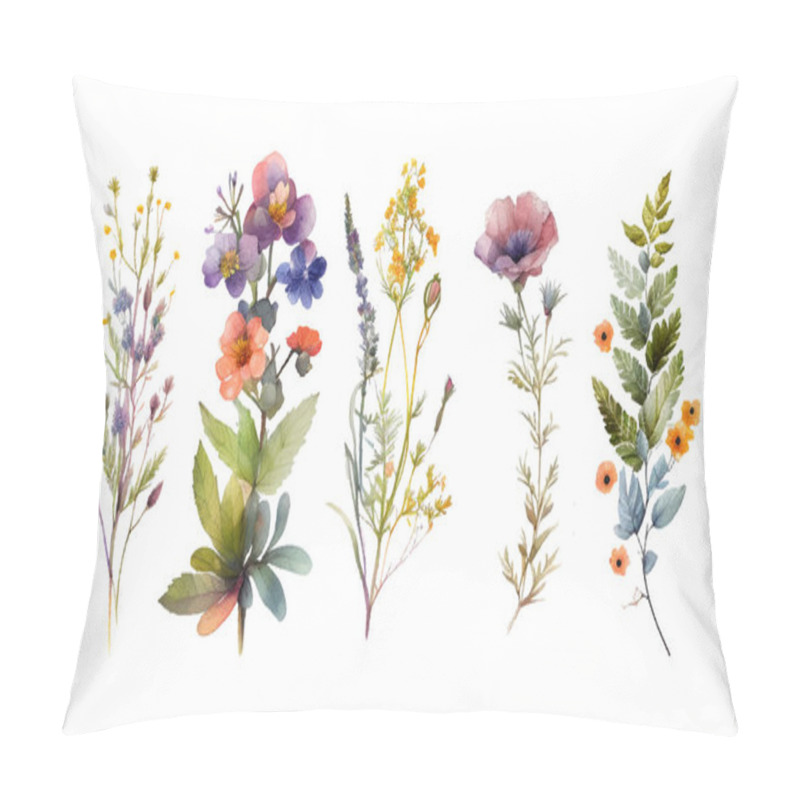 Personality  Watercolor Botanical Vector Set. Collection Of Abstract Spring Wild Flowers, Grass, Leaf Branch, Floral Leaves In Minimal Style. Pillow Covers