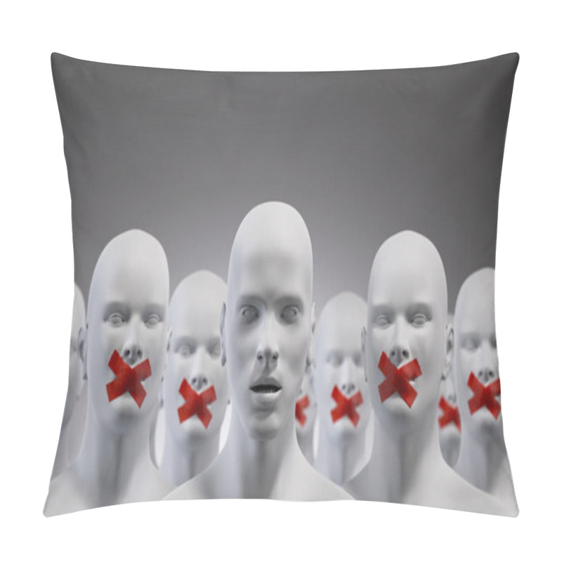 Personality  Men With Mouth Sealed On Duct Tape. Freedom Of Speech Concept. 3D Illustration Pillow Covers