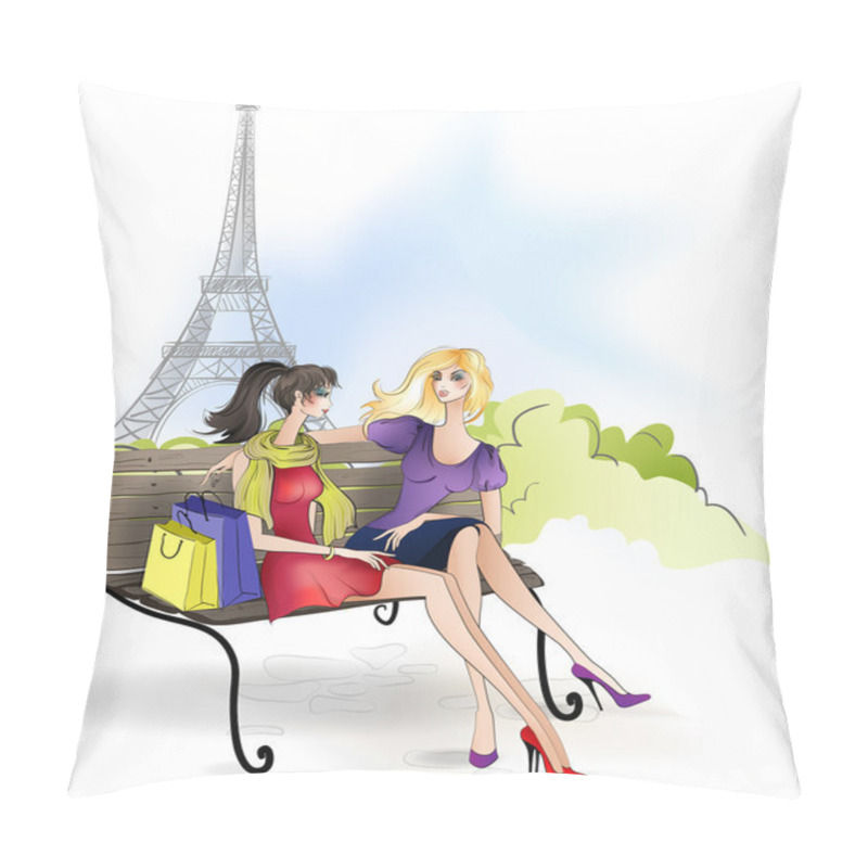 Personality  Girlfriend Sitting On A Bench In Paris Pillow Covers