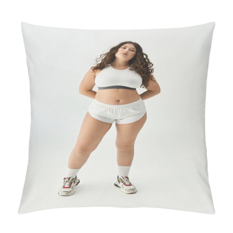 Personality  A Stylish Young Plus Size Woman Shines In Trendy Underwear Against A Clean, Minimal Backdrop. Pillow Covers