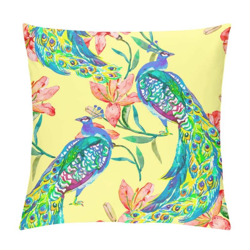 Personality  Beautiful Peacock Pattern.Vector. Peacocks And Lily. Pillow Covers