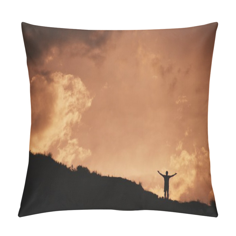 Personality  Silhouette Of Man Standing With Arms Outstretched Pillow Covers