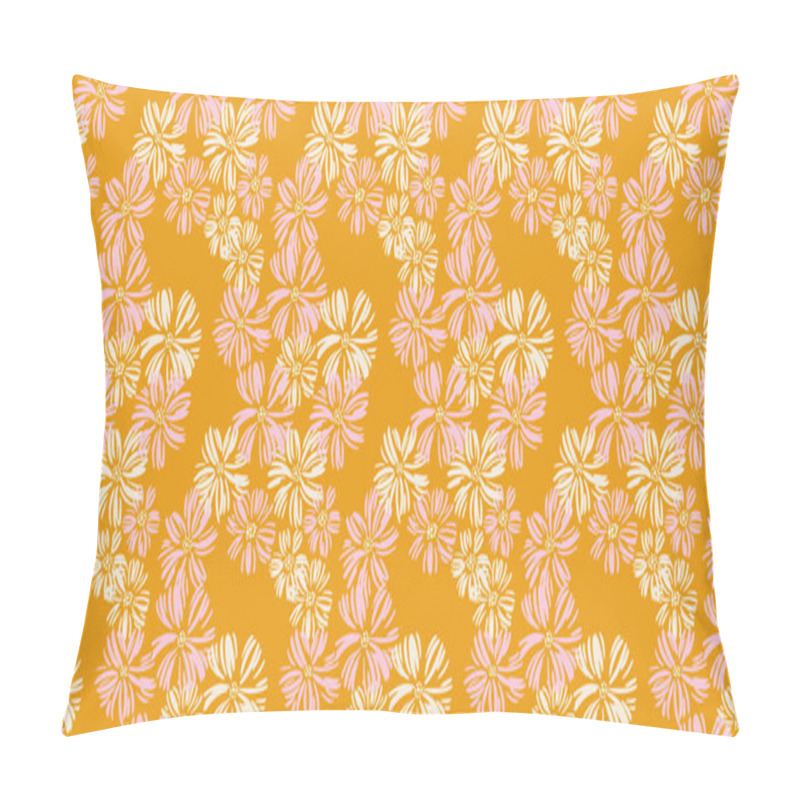 Personality  Seamless Daisy Floral Pattern With Flowers On A Vibrant Mustard Yellow Background. Designs Plain Botanical Print For Textiles, Home Decor, Packaging, And Stationery, Adding Warmth And Charm. Pillow Covers