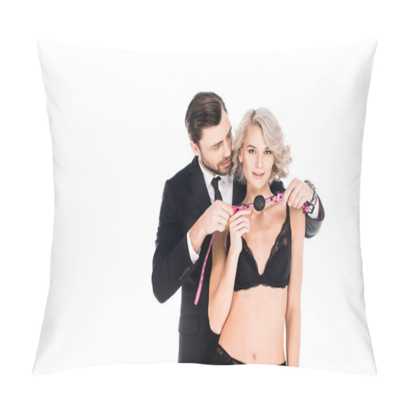 Personality  Beautiful Couple Of Young Adult With Gag Isolated On White Pillow Covers