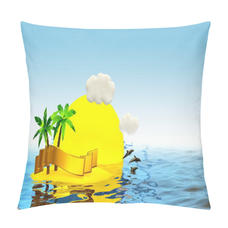 Personality  Tropical Island With Palm And Golden Ribbon Pillow Covers