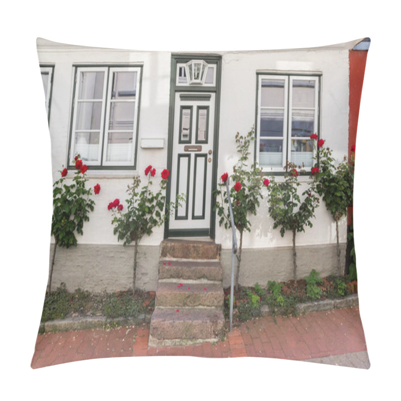 Personality  Little White House With Red Roses In Schleswig, Germany Pillow Covers