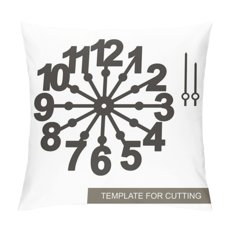 Personality  Dial With Arrows And Big Arabic Numerals. Silhouette Of Clock On White Background. Decor For Home. Template For Laser Cutting, Wood Carving, Paper Cut And Printing. Vector Illustration. Pillow Covers