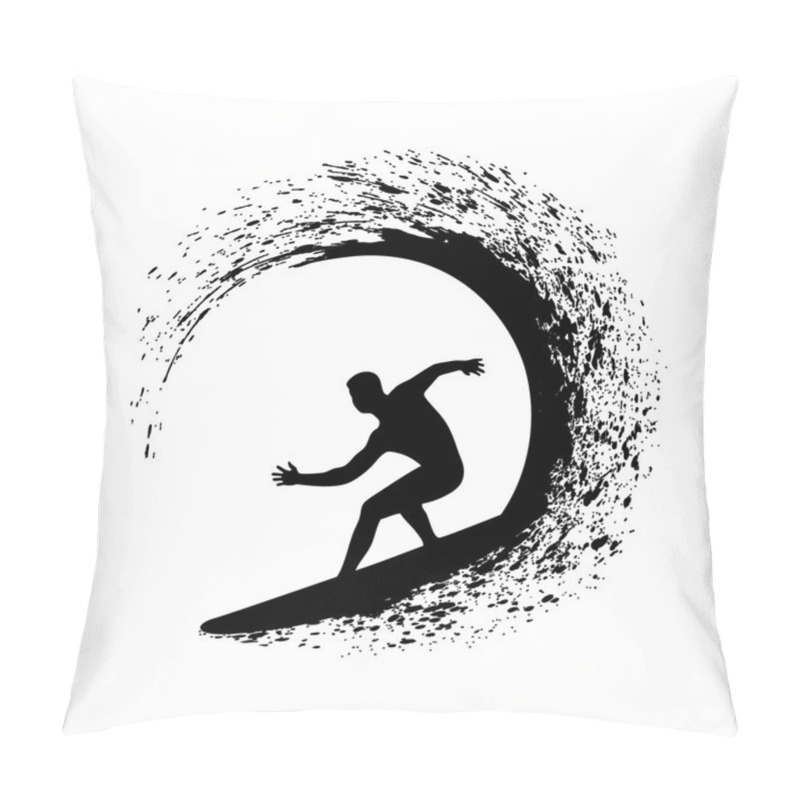 Personality  Silhouette Of The Surfer On An Ocean Wave In Style Grunge Pillow Covers